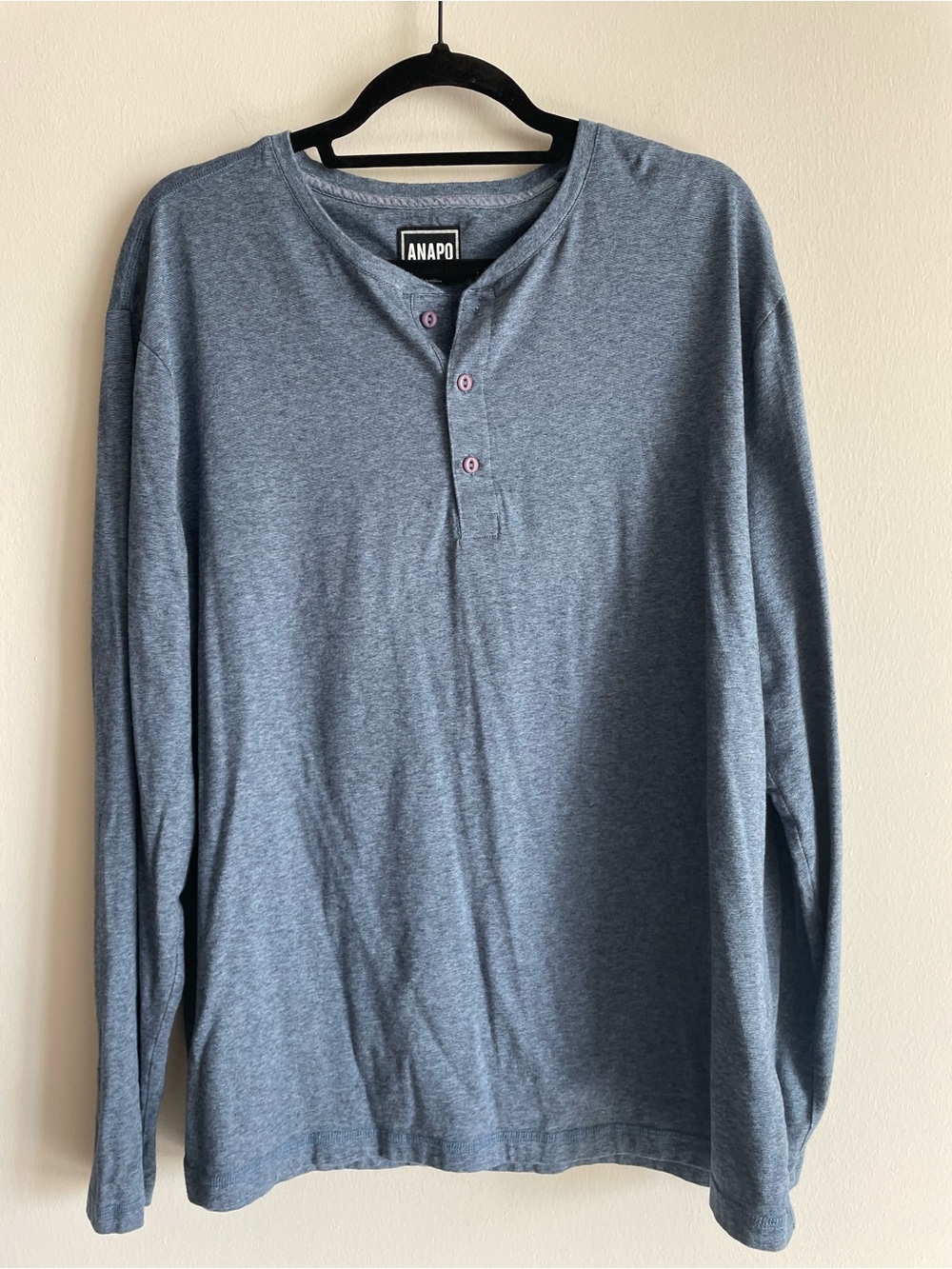 Men's super soft heather blue henley style long sleeve athleisure shirt XL